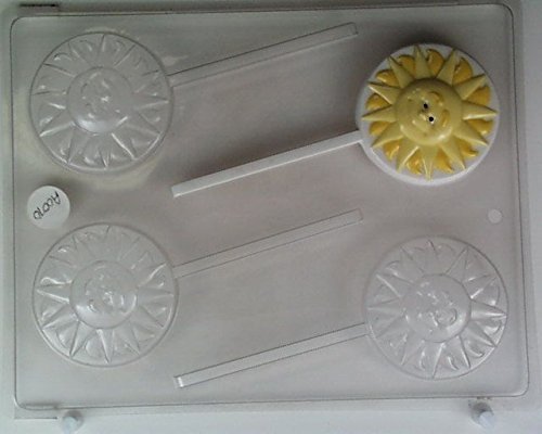 Smiling sun w/ pointed rays, cute, on round AO070 All Occasion Chocolate Candy Mold