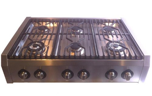 NEW 36" HTRT366NG SLIDE IN COOKTOP NATURAL GAS 6 BURNER STAINLESS STEEL W/ Bonus Griddle N4