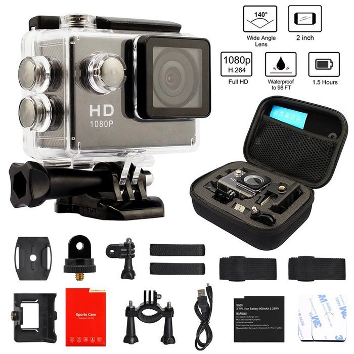 ANART&reg; SSC-17 A9 1080P 5MP 2.0inch LCD Screen 140 Degree Waterproof Helmet Sports Camera DVR With Small Shockproof...