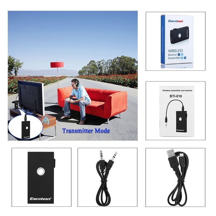 Excelvan BT14 3.5mm 2 in 1 Wireless Bluetooth Audio Stereo Transmitter and Receiver Music Streaming Adapter for... N3