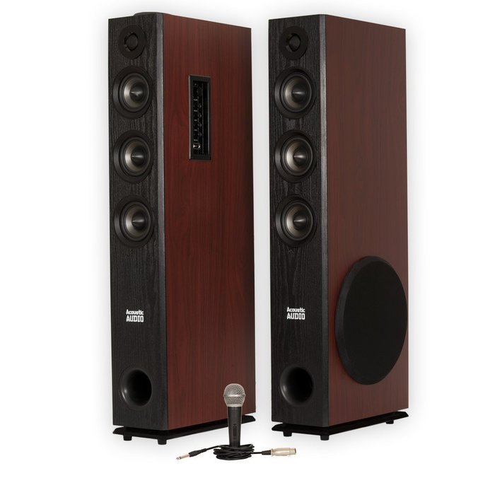 Acoustic Audio TSi650 Bluetooth Powered Floorstanding Tower Home Multimedia Speaker Pair and Mic TSi650M1 N2