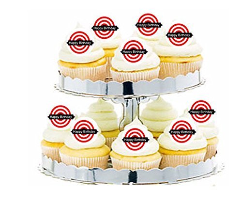 CakeSupplyShop Item#24248 24pk Happy Birthday Bulls-eye Edible Cupcake Decoration Toppers / Picks