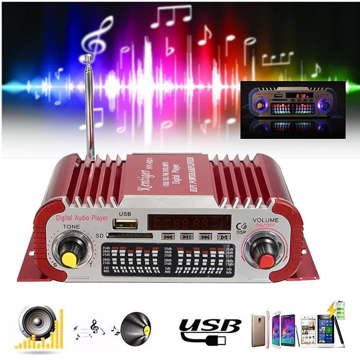 Mini Amplifier, ELEGIANT HiFi Digital Super Bass Stereo Audio Amplifier Support USB / SD / MMC Card Built-in FM... N8