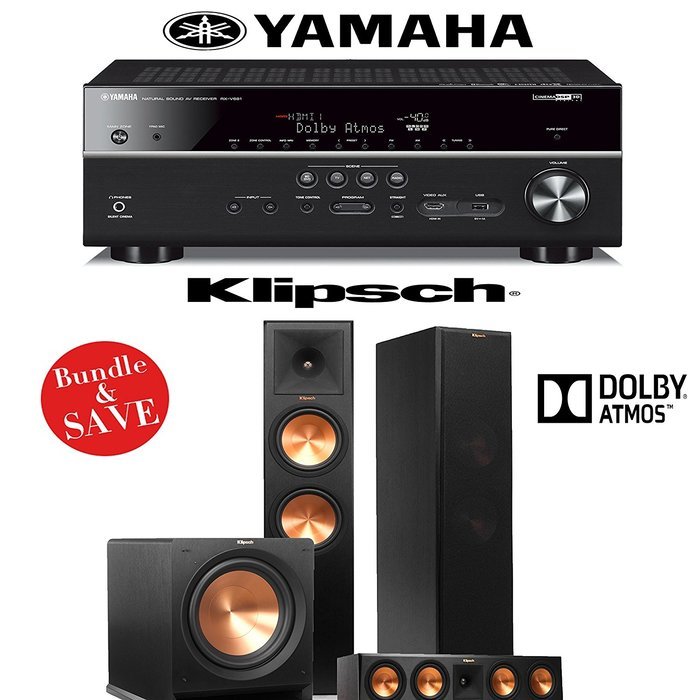 Klipsch Reference Premiere Dolby Atmos RP-280FA 3.1 Home Theater System with Yamaha RX-V681BL 7.2-Ch A/V Receiver