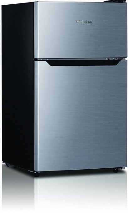 Hisense RT33D6BAE Compact Refrigerator with Double Door Top Mounted Freezer, 3.3 cu. ft., Stainless Silver