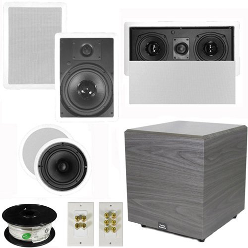 Theater Solutions 5.1 Home Theater 8" and 6.5" Speaker Set with Center, 12" Powered Sub and More TS6C8WL51SET6