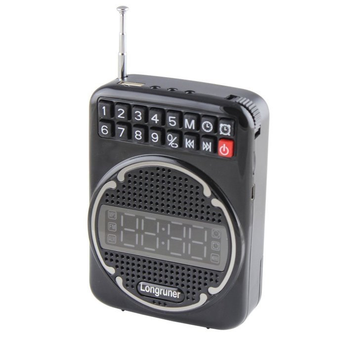 Longruner Portable Voice Amplifier Clock Fm USB Mini Megaphone Loudspeaker for Teacher,tour,sales(black) N6