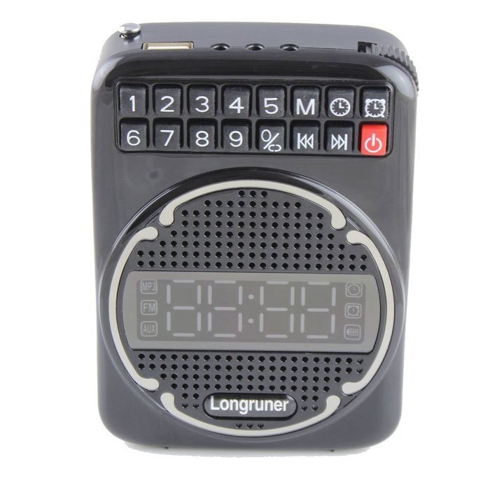 Longruner Portable Voice Amplifier Clock Fm USB Mini Megaphone Loudspeaker for Teacher,tour,sales(black) N7