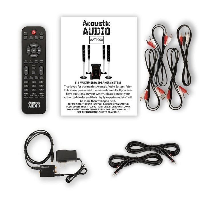 Acoustic Audio AAT1000 Tower 5.1 Speaker System with Optical Input and 2 Extension Cables N2