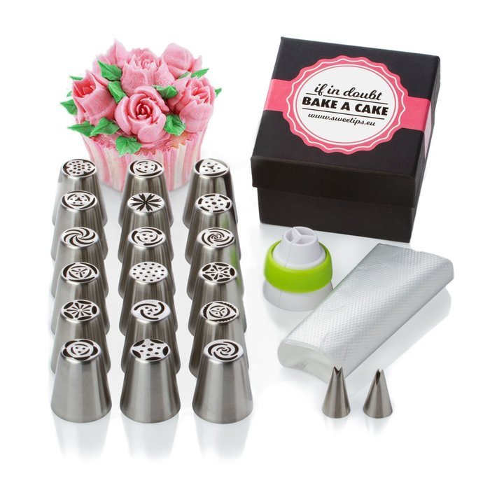 Cake & Cupcake Decorating Set for Icing Flower Decoration | 30 Pcs Frosting Kit | 18 Russian & 2 Leaf Piping Tips...