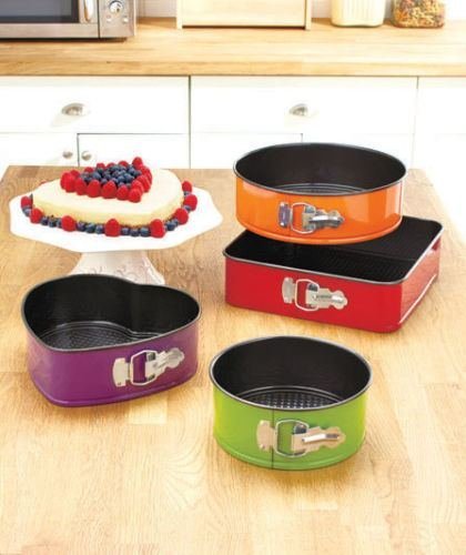 Cake Pans Heart Shape Round & Square Colorful 4-pc. Springform Bakeware Set N2