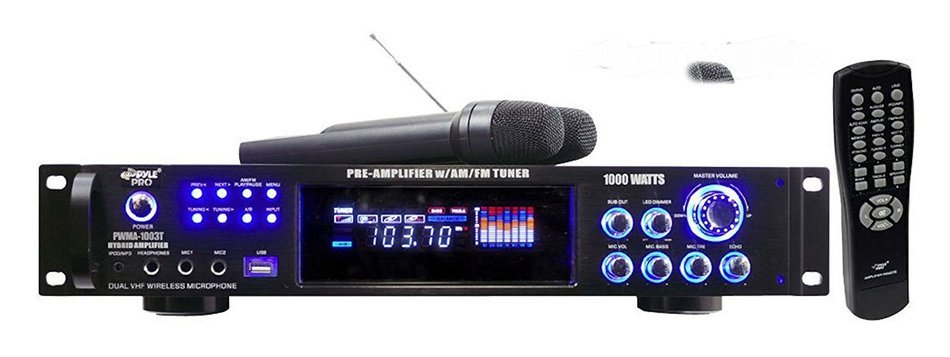 1000W HYBRID PRE AMP AMPLIFIER 2 MICS WIRELESS KARAOKE AM/FM USB iPOD MP3 Top Selling Item N3