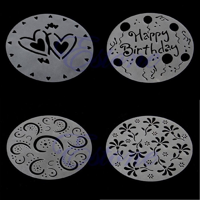 New 4 Pcs Variety Cake Cupcake Template Stencil Mold Birthday Spiral Decoration