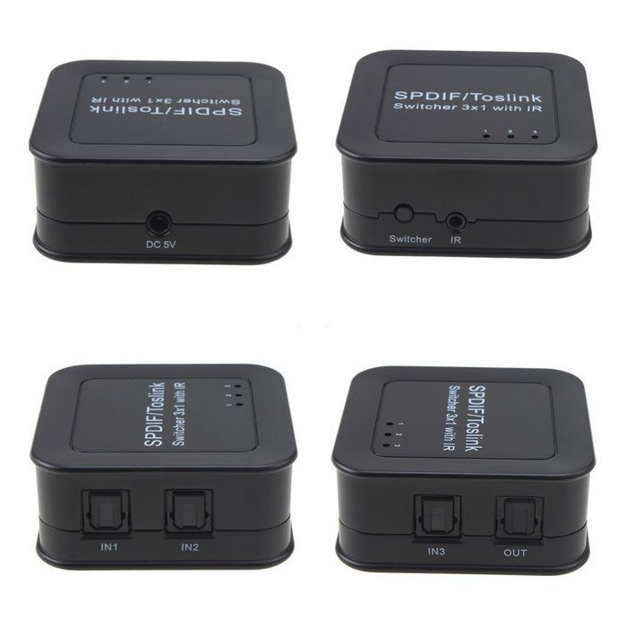 xinpeng SPDIF /TOSLINK Digital Optical Audio 3x1 Switcher + IR Extender w/ Remote-Control (Three Inputs one Output)