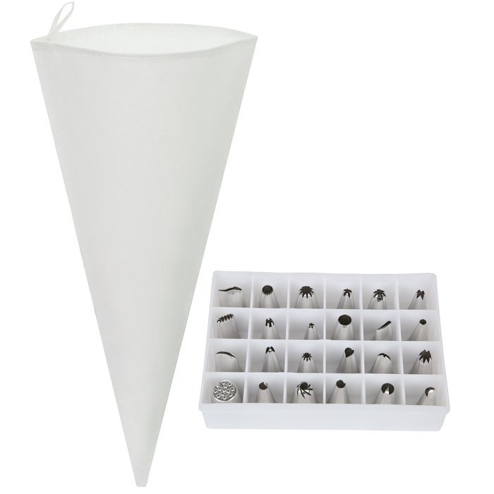 Reusable Cake Decorating Icing Supplies- Piping Pastry Bag (18") and Tip Set- 24 Pieces with Storage Box N3