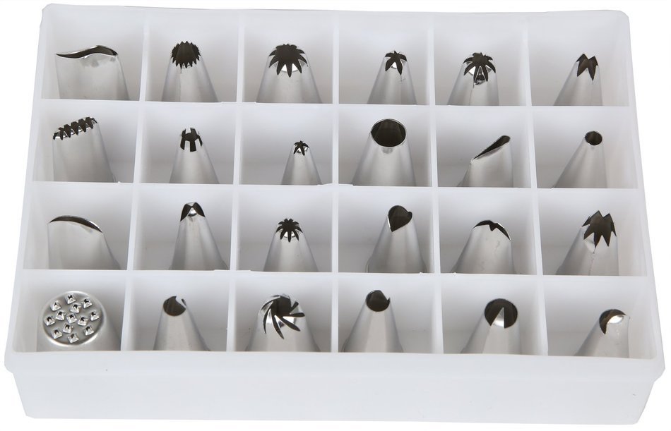 Reusable Cake Decorating Icing Supplies- Piping Pastry Bag (18") and Tip Set- 24 Pieces with Storage Box N4