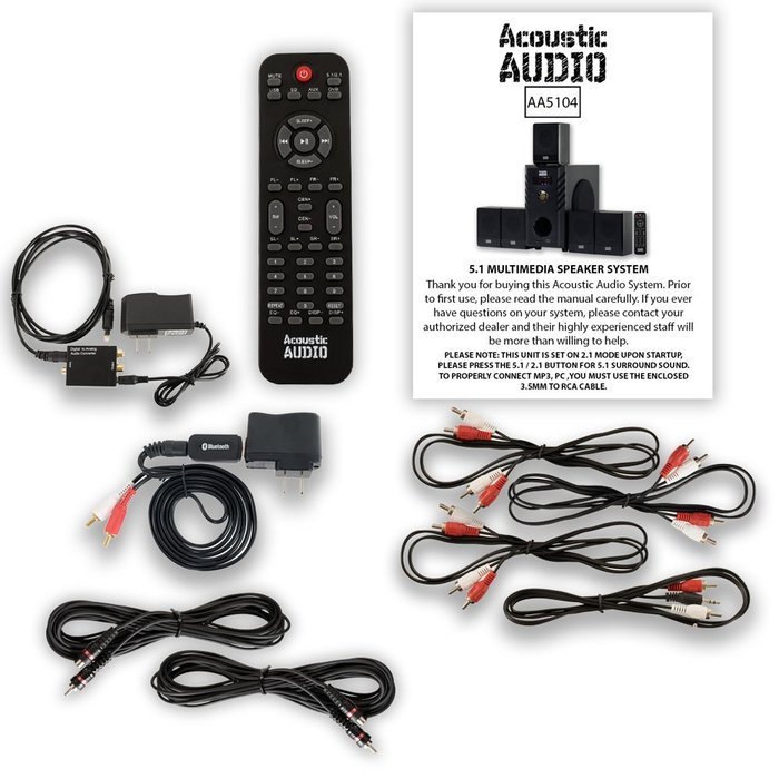 Acoustic Audio AA5104 600W 5.1 Speaker System with Bluetooth, Optical Input and 2 Extension Cables AA5104BD-2