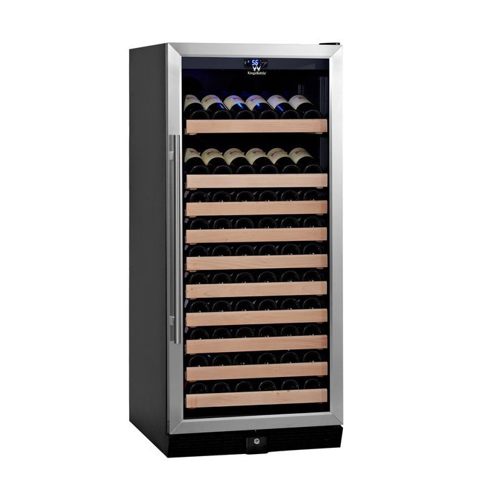 KingsBottle 98 Bottle Single Zone Wine Cooler, Black with Glass Door N2