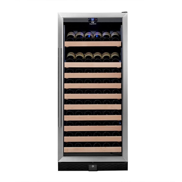 KingsBottle 98 Bottle Single Zone Wine Cooler, Black with Glass Door N3