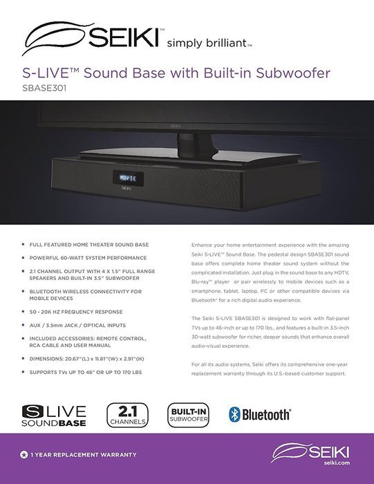 Seiki SBASE301 Sound Base (Black) N5
