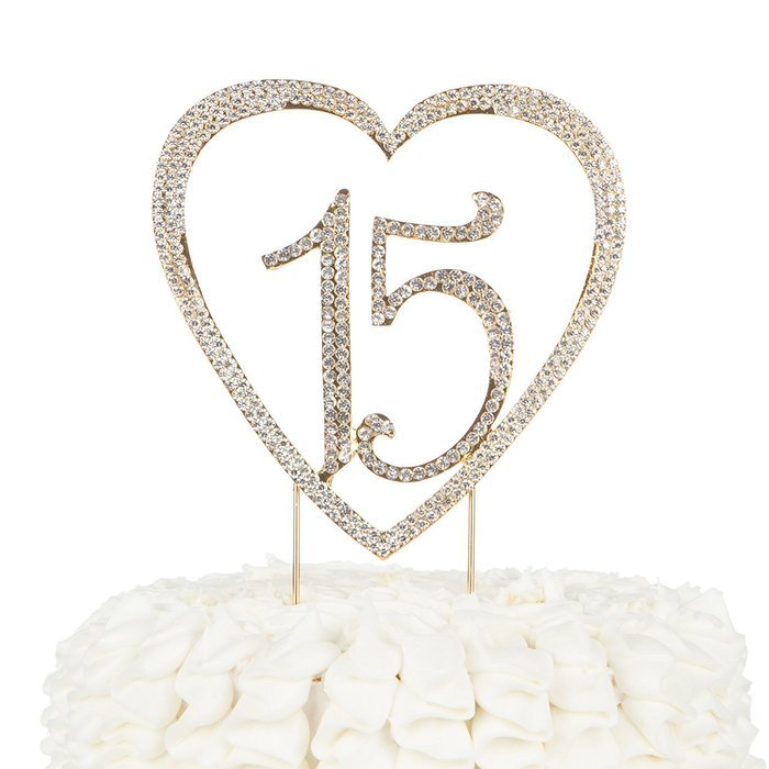 15 Cake Topper 15th Birthday Anniversary Quincea&ntilde;era Rhinestone Number Decoration (Silver) N20
