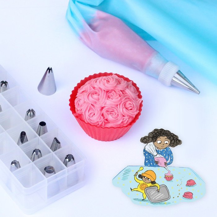 27 Piece Cake Decoration Icing Tips Set With Piping Bag - Stainless Steel Dispenser Nozzle Kit For Professional... N3
