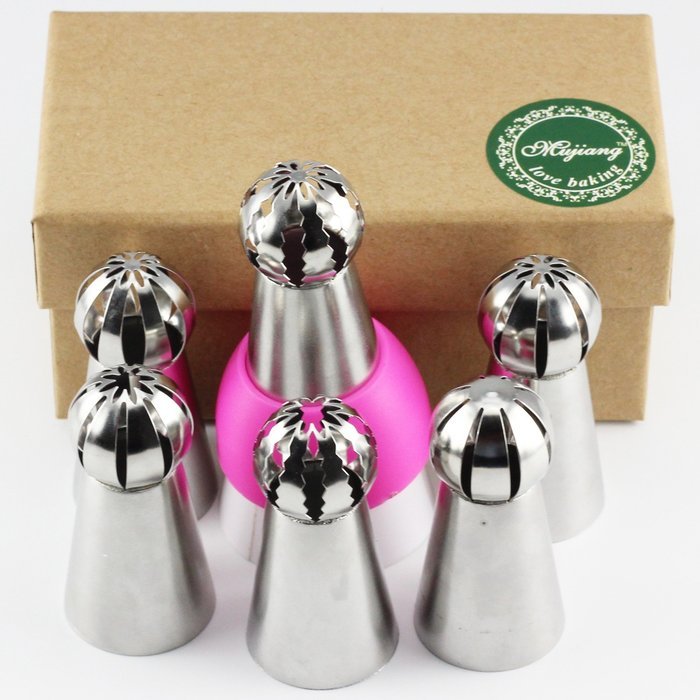 Mujiang 7 Pcs/Set Stainless Steel Russian Ball Icing Piping Nozzles Tips N9