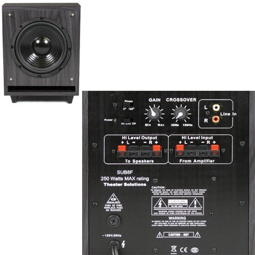 Theater Solutions 5.1 Home Theater 6.5" Speakers Set with Center, 8" Powered Sub and More TS65CC51SET3 N2