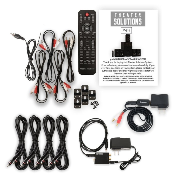 Theater Solutions TS514 Home 5.1 Speaker System with Bluetooth Optical Input and 4 Extension Cables