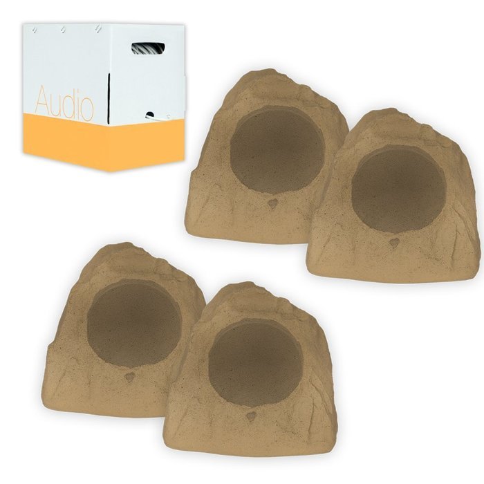 Theater Solutions 4R8S Outdoor Sandstone 8" Rock 4 Speaker Set with Wire for Yard Pool Spa Patio Garden