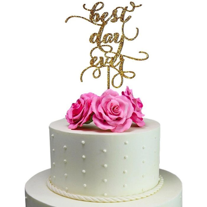 Sugar Yeti Made In USA Wedding Cake Topper Best Day Ever #16 Gold Mirror N5