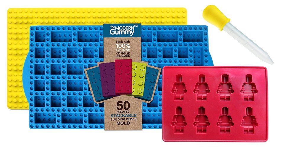 New STACKING 50 Cavity Building Block Candy Mold + Base Plate Style LID + Figure Mold + Dropper + Recipe PDF by... N3