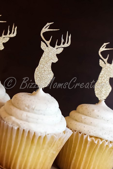 Set of 12 - Gold Glitter Deer Cupcake Toppers - Birthday Cupcake Topper, birthday cake topper, wedding cupcake... N3