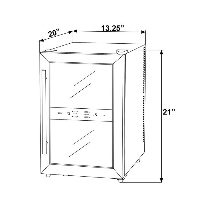 Firebird 12 Bottles Dual Zone Reversible Doors Stainless Steel Finish Wooden Shelves Freestanding Electric Wine... N3