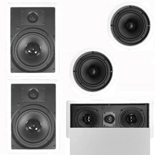 Theater Solutions 5.1 Home Theater 8" and 6.5" Speaker Set with Center, 12" Powered Sub and More TS6C8WL51SET6 N2