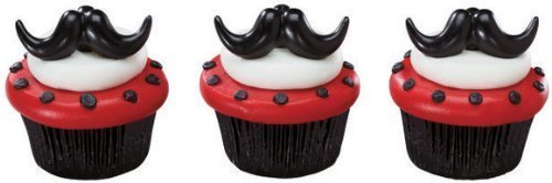 24 ct - Fun Mustache Stache Bash Cupcake Rings Toppers Party Favors