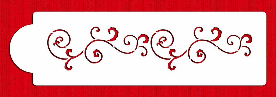 Designer Stencils C438 Small Leafy Scroll Side Cake Stencil, Beige/Semi-Transparent
