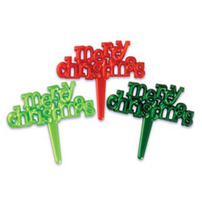 Merry Christmas Script Cupcake Picks - 24 pc