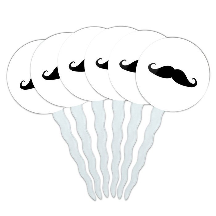 Set of 6 Cupcake Picks Toppers Decoration Funny Nerdy Mustache - Ninja Face Head N5