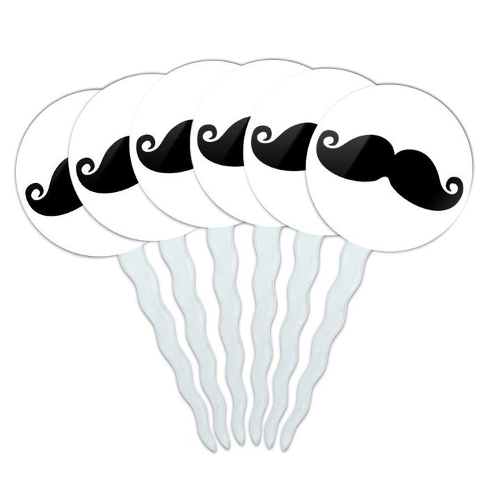 Set of 6 Cupcake Picks Toppers Decoration Funny Nerdy Mustache - Ninja Face Head N10