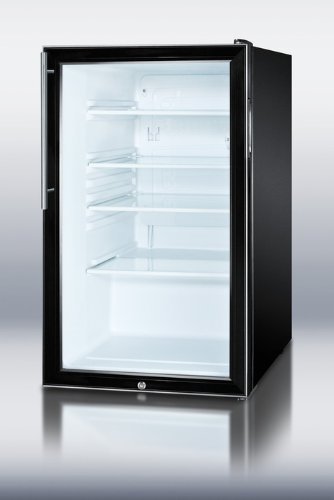 Summit SCR500BL7HV: Commercially listed 20" wide glass door all-refrigerator for freestanding use, auto defrost...