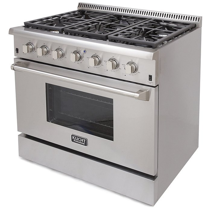 KUCHT KRG3618U/LP Pro-Style 36 inch Stainless Steel Propane Gas Fuel Sealed Burner Range - Convection & Infra-red...