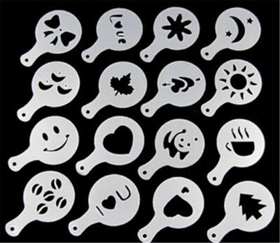 HENGSONG Coffee Machine Barista Stencils Template Strew Spray Print 16-piece N4