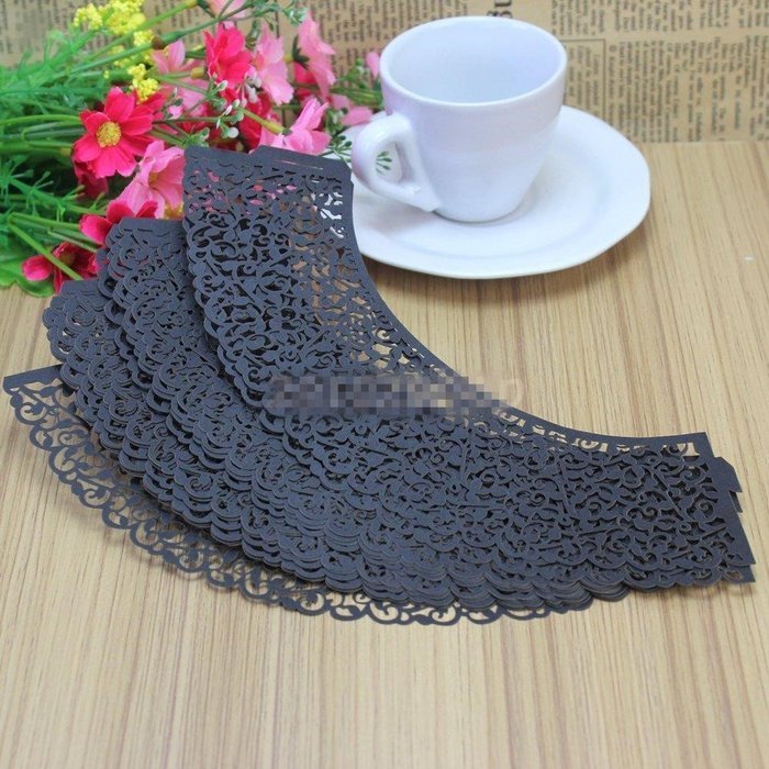 Yansanido 12 set pink Filigree Artistic Bake Little Vine Lace Laser Cut Cupcake Wrapper Cup Muffin Case Trays... N18