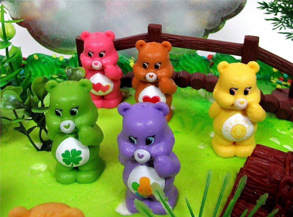 CARE BEARS 16 Piece Birthday CAKE Topper Set, Featuring 10 Care Bear Figures, Decorative Themed Accessories, Figures... N8