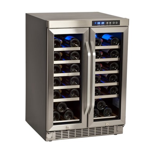 EdgeStar 36 Bottle Built-In Dual Zone French Door Wine Cooler - Black/Stainless Steel