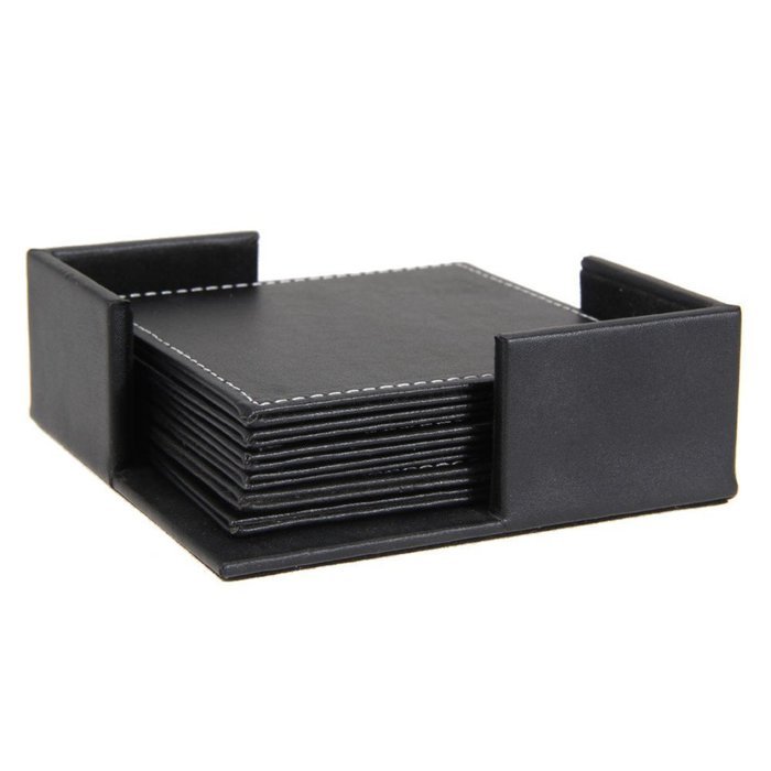6 Pcs/lot Double-deck Leather Coasters Set Placemat of Cup with Coaster Holder N2