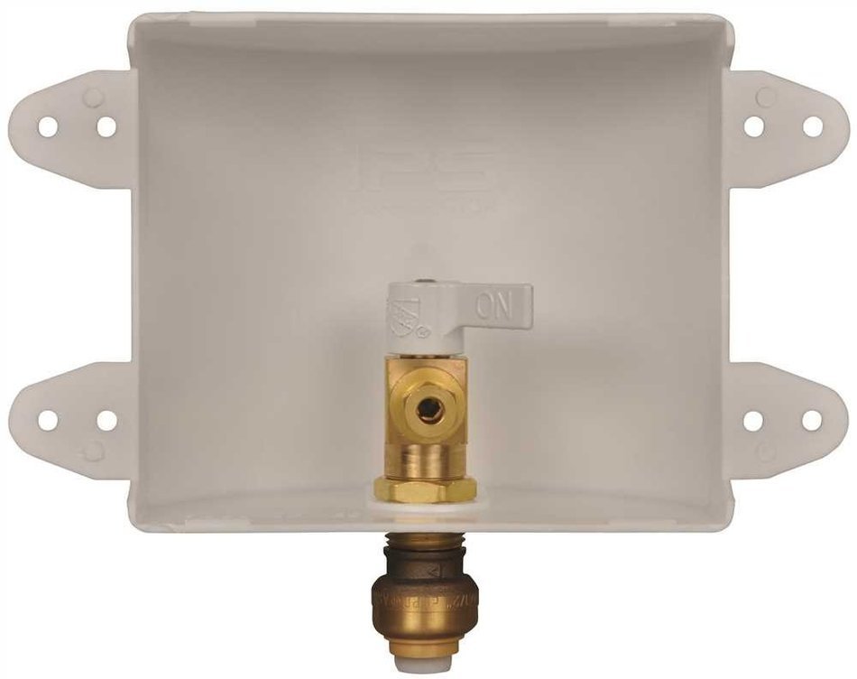 WATER-TITE PLASTIC ICE MAKER OUTLET BOX, SQUARE, 1/2 IN. SHARKBITE CONNECTION, LEAD FREE