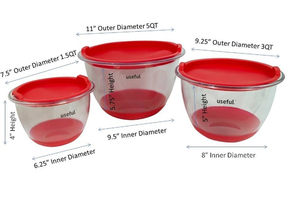 Useful 3 Piece Set Plastic Nesting Mixing Bowls with Air Tight Lids N2