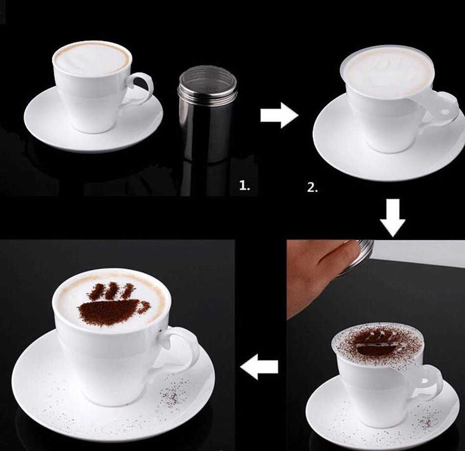 Happy Will 16pcs Plastic Coffee Cappuccino Latte Art Stencils Template Strew Pad Duster Spray